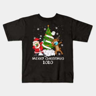 Dabbing Santa Mask Reindeer Mask, Candy Cane, Snowflake, Christmas Tree Toilet Paper, and Christmas Lights Quarantine Christmas 2020 Kids T-Shirt